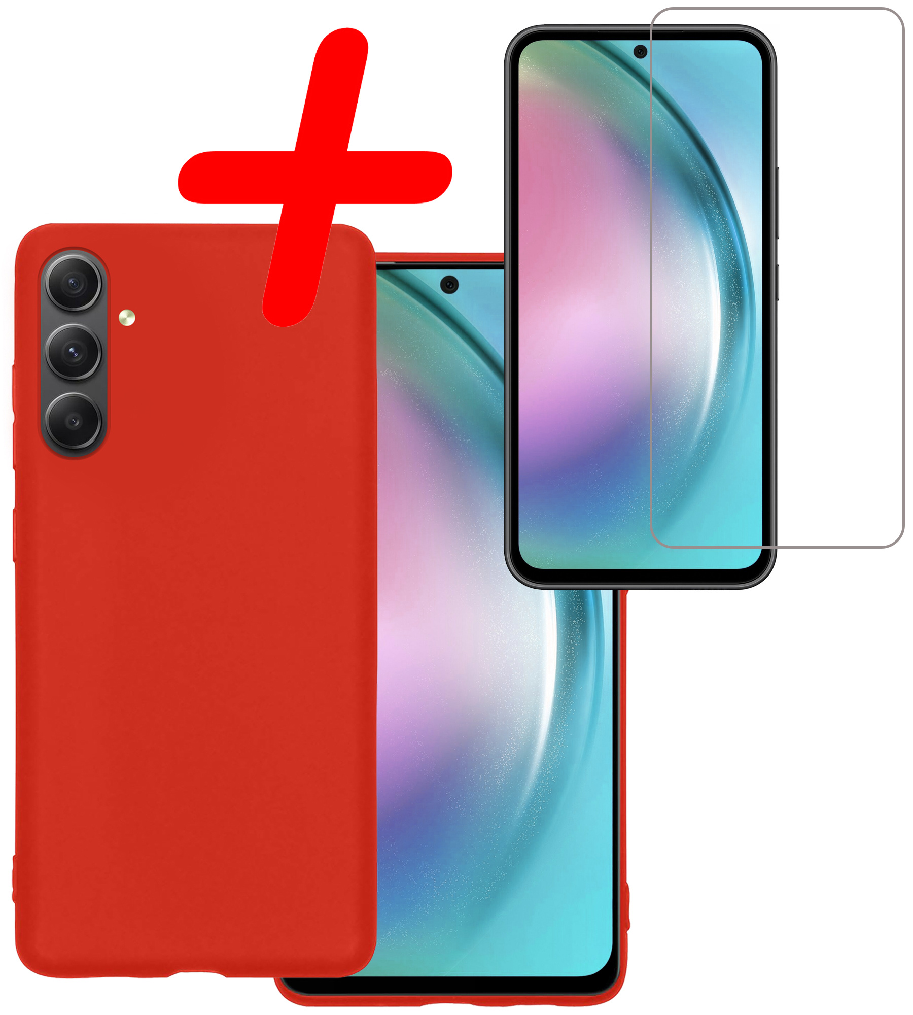 BASEY. Hoes Geschikt voor Samsung A54 Hoesje Siliconen Back Cover Case Met Screenprotector - Hoesje Geschikt voor Samsung Galaxy A54 Hoes Cover Hoesje - Rood