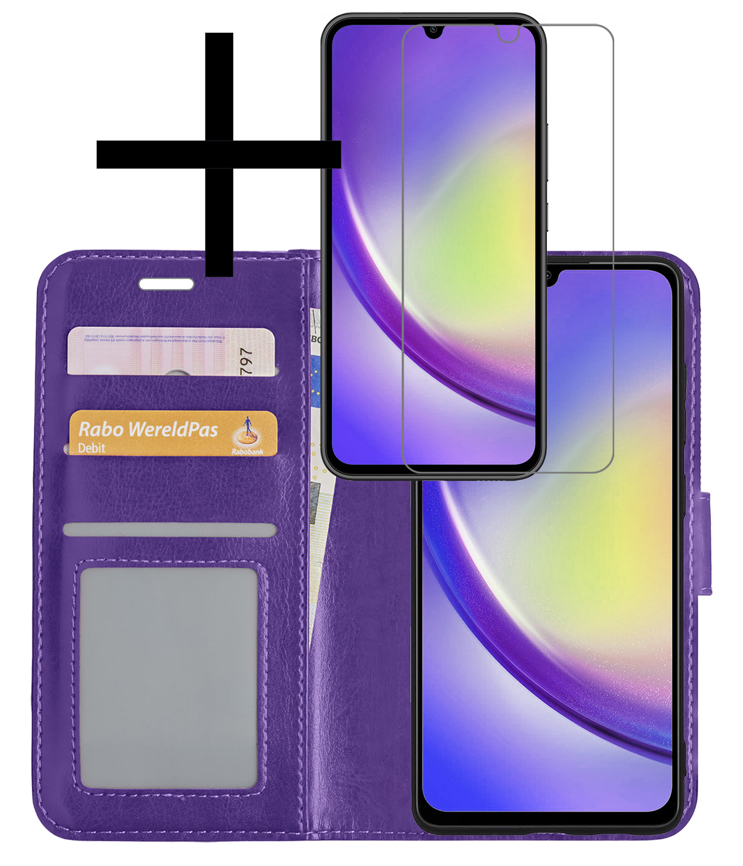 Hoes Geschikt voor Samsung A34 Hoesje Book Case Hoes Flip Cover Wallet Bookcase Met Screenprotector - Paars