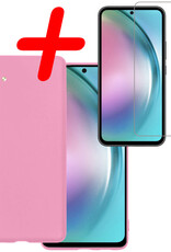 BASEY. Hoes Geschikt voor Samsung A54 Hoesje Siliconen Back Cover Case Met Screenprotector - Hoesje Geschikt voor Samsung Galaxy A54 Hoes Cover Hoesje - Lichtroze