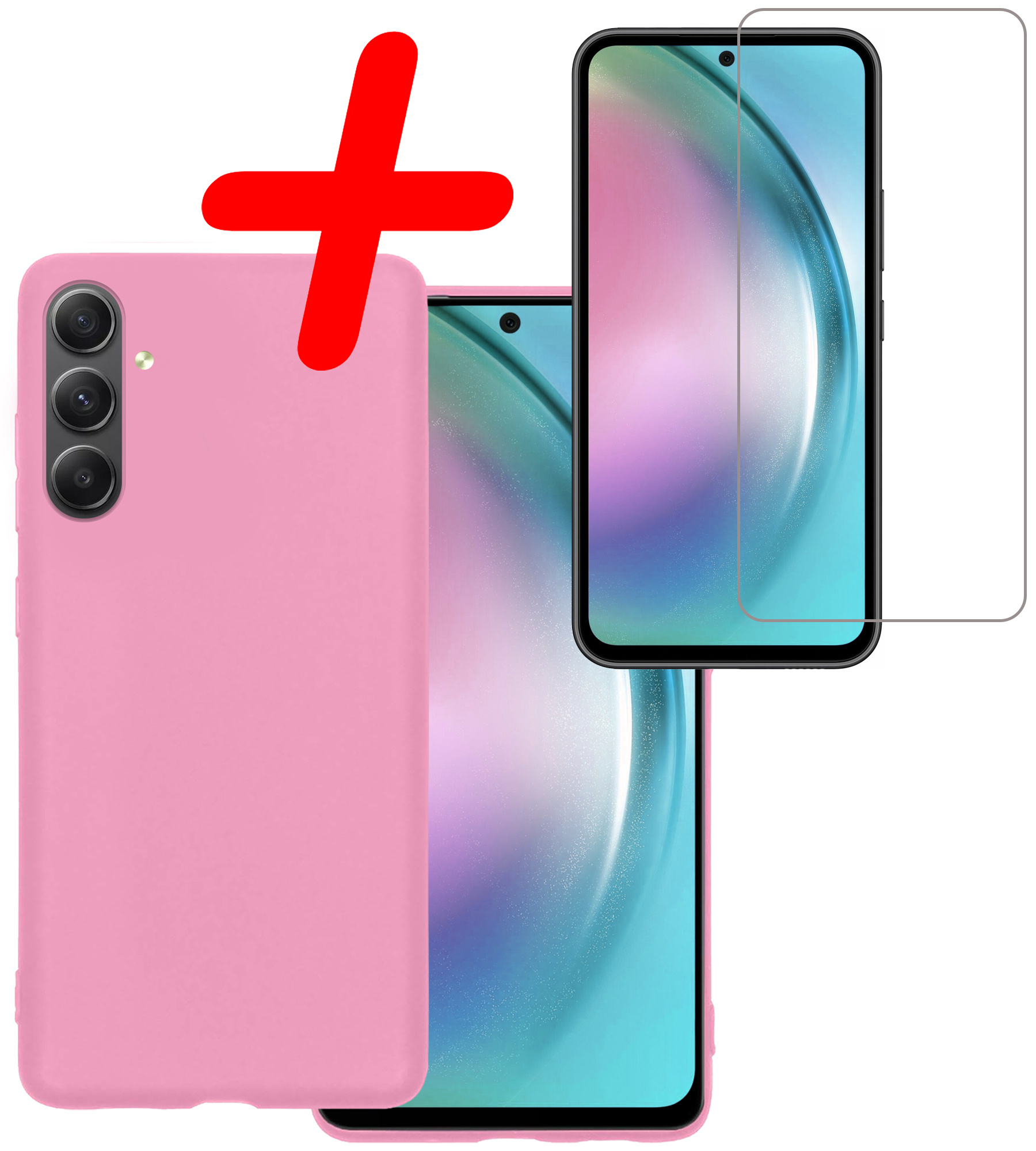 Samsung Galaxy A54 Hoesje Siliconen Back Cover Case Met Screenprotector - Samsung A54 Hoes Silicone Case Hoesje - Licht Roze