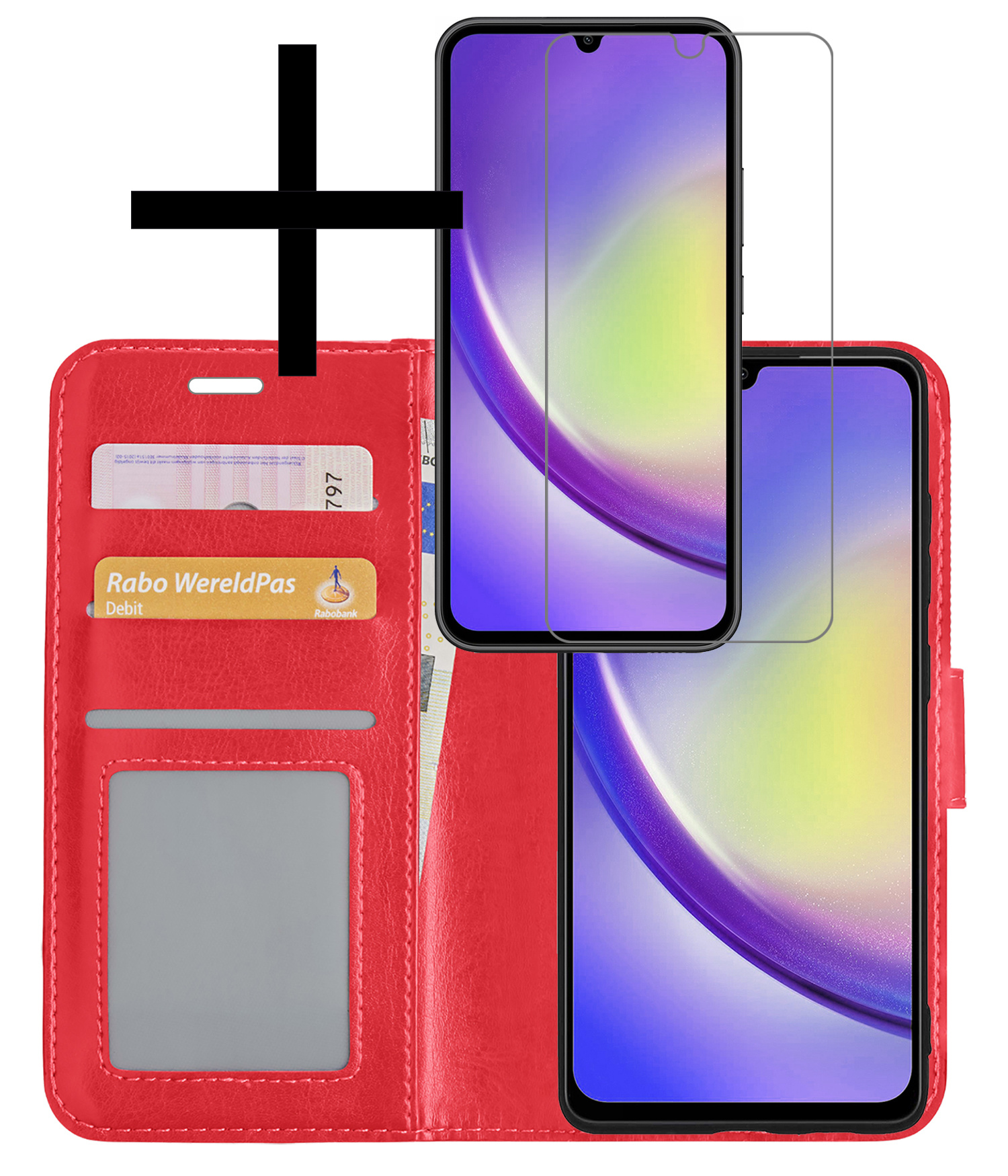 NoXx Hoes Geschikt voor Samsung A34 Hoesje Book Case Hoes Flip Cover Wallet Bookcase Met Screenprotector - Rood