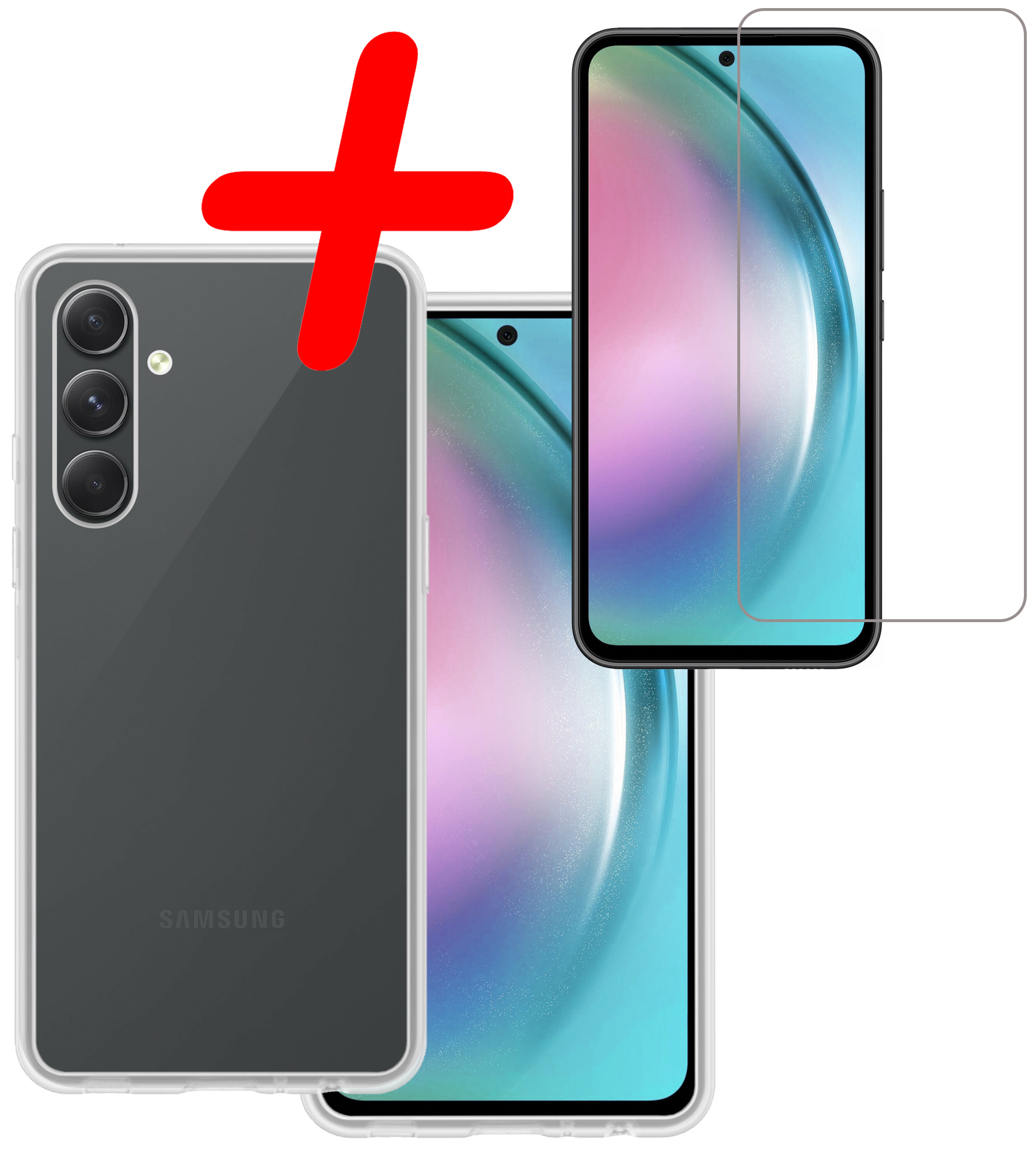 BASEY. Hoes Geschikt voor Samsung A54 Hoesje Siliconen Back Cover Case Met Screenprotector - Hoesje Geschikt voor Samsung Galaxy A54 Hoes Cover Hoesje - Transparant