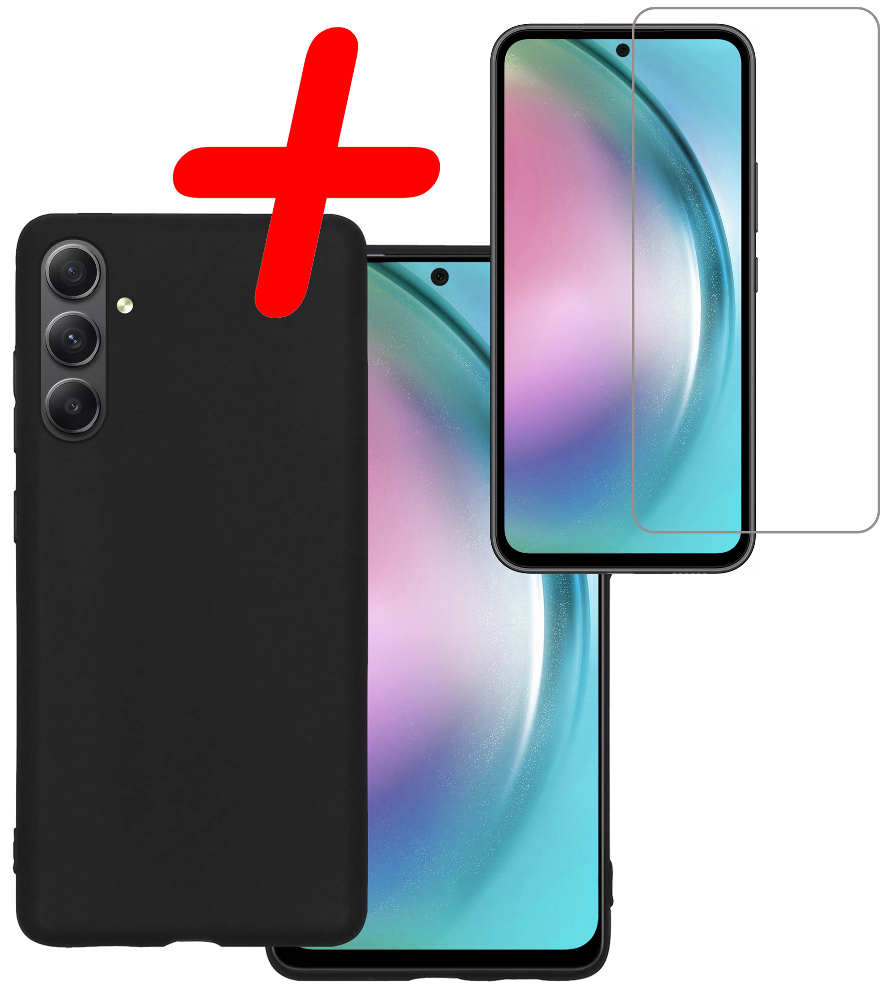 BASEY. Hoes Geschikt voor Samsung A54 Hoesje Siliconen Back Cover Case Met Screenprotector - Hoesje Geschikt voor Samsung Galaxy A54 Hoes Cover Hoesje - Zwart