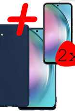 BASEY. Hoes Geschikt voor Samsung A54 Hoesje Siliconen Back Cover Case Met 2x Screenprotector - Hoesje Geschikt voor Samsung Galaxy A54 Hoes Cover Hoesje - Donkerblauw