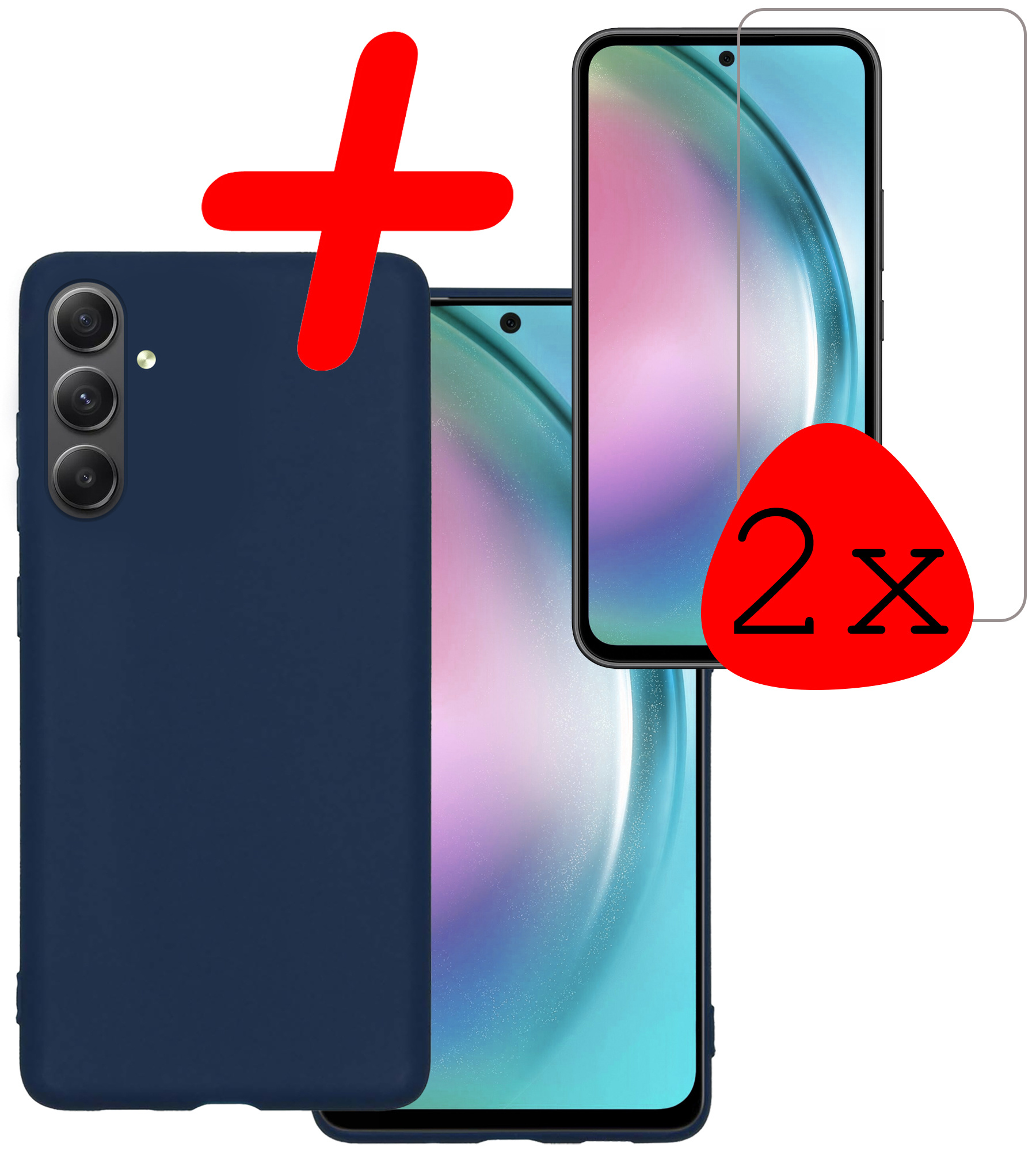 BASEY. Hoes Geschikt voor Samsung A54 Hoesje Siliconen Back Cover Case Met 2x Screenprotector - Hoesje Geschikt voor Samsung Galaxy A54 Hoes Cover Hoesje - Donkerblauw