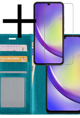 Hoes Geschikt voor Samsung A34 Hoesje Book Case Hoes Flip Cover Wallet Bookcase Met Screenprotector - Turquoise