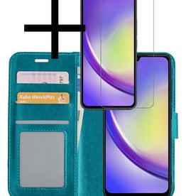 NoXx Samsung Galaxy A34 Hoesje Bookcase Turquoise Met Screenprotector