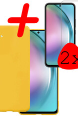 BASEY. Hoes Geschikt voor Samsung A54 Hoesje Siliconen Back Cover Case Met 2x Screenprotector - Hoesje Geschikt voor Samsung Galaxy A54 Hoes Cover Hoesje - Geel