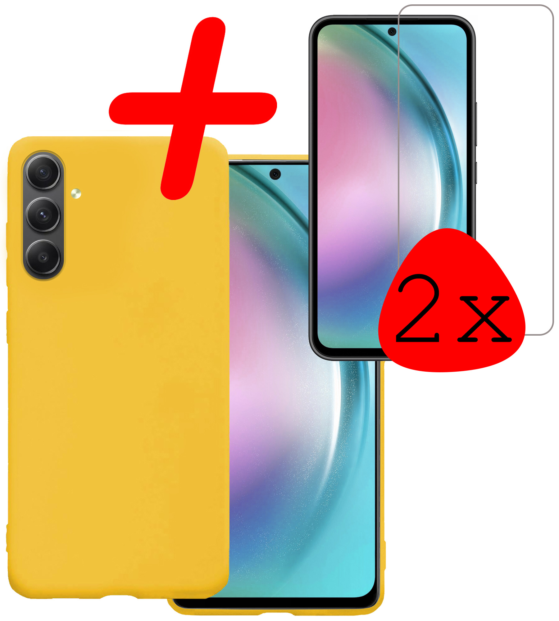 BASEY. Hoes Geschikt voor Samsung A54 Hoesje Siliconen Back Cover Case Met 2x Screenprotector - Hoesje Geschikt voor Samsung Galaxy A54 Hoes Cover Hoesje - Geel