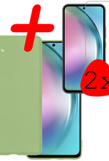 Hoes Geschikt voor Samsung A54 Hoesje Siliconen Back Cover Case Met 2x Screenprotector - Hoesje Geschikt voor Samsung Galaxy A54 Hoes Cover Hoesje - Groen