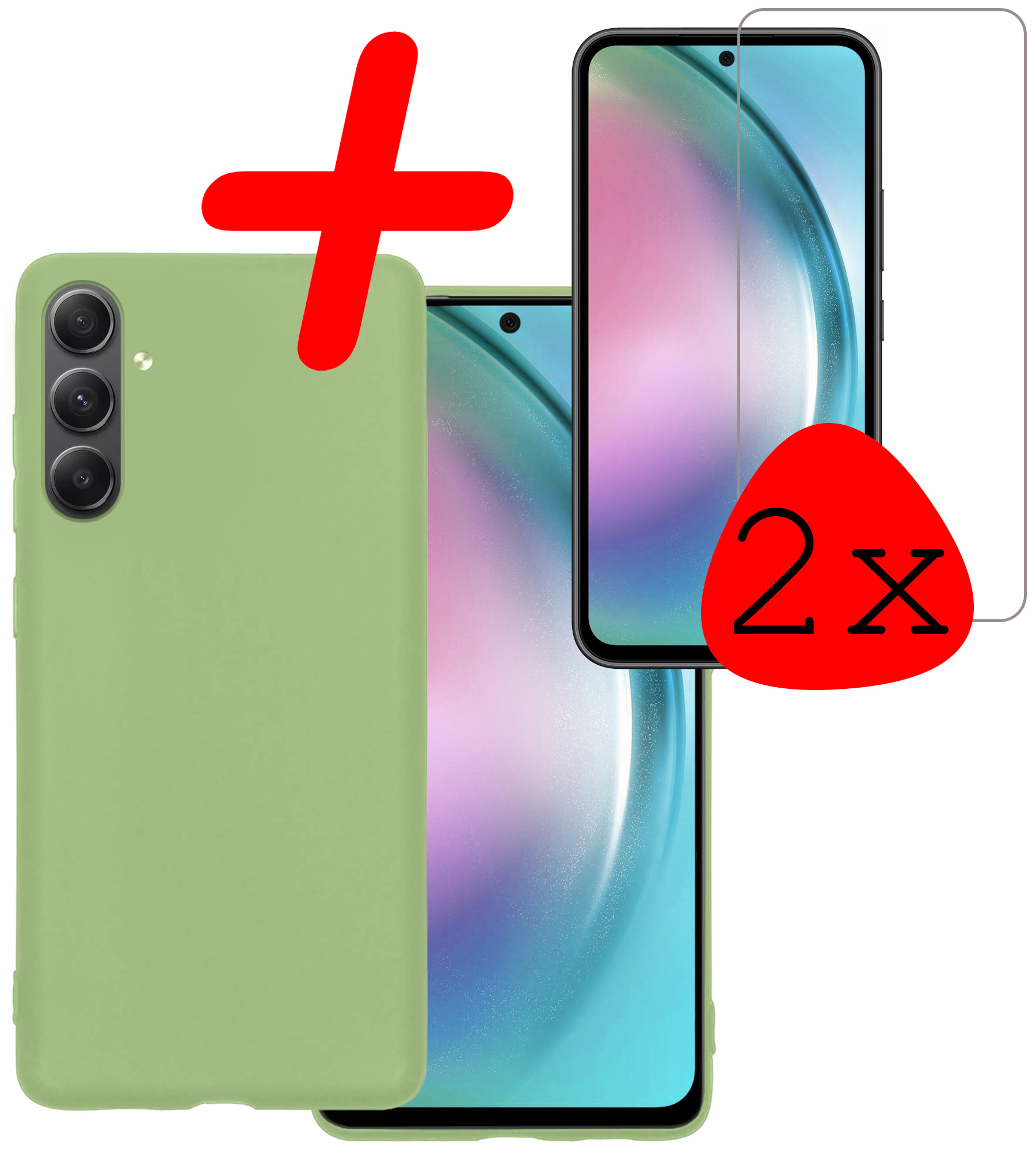 BASEY. Hoes Geschikt voor Samsung A54 Hoesje Siliconen Back Cover Case Met 2x Screenprotector - Hoesje Geschikt voor Samsung Galaxy A54 Hoes Cover Hoesje - Groen