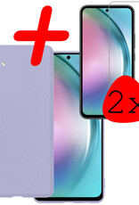 BASEY. Hoes Geschikt voor Samsung A54 Hoesje Siliconen Back Cover Case Met 2x Screenprotector - Hoesje Geschikt voor Samsung Galaxy A54 Hoes Cover Hoesje - Lila