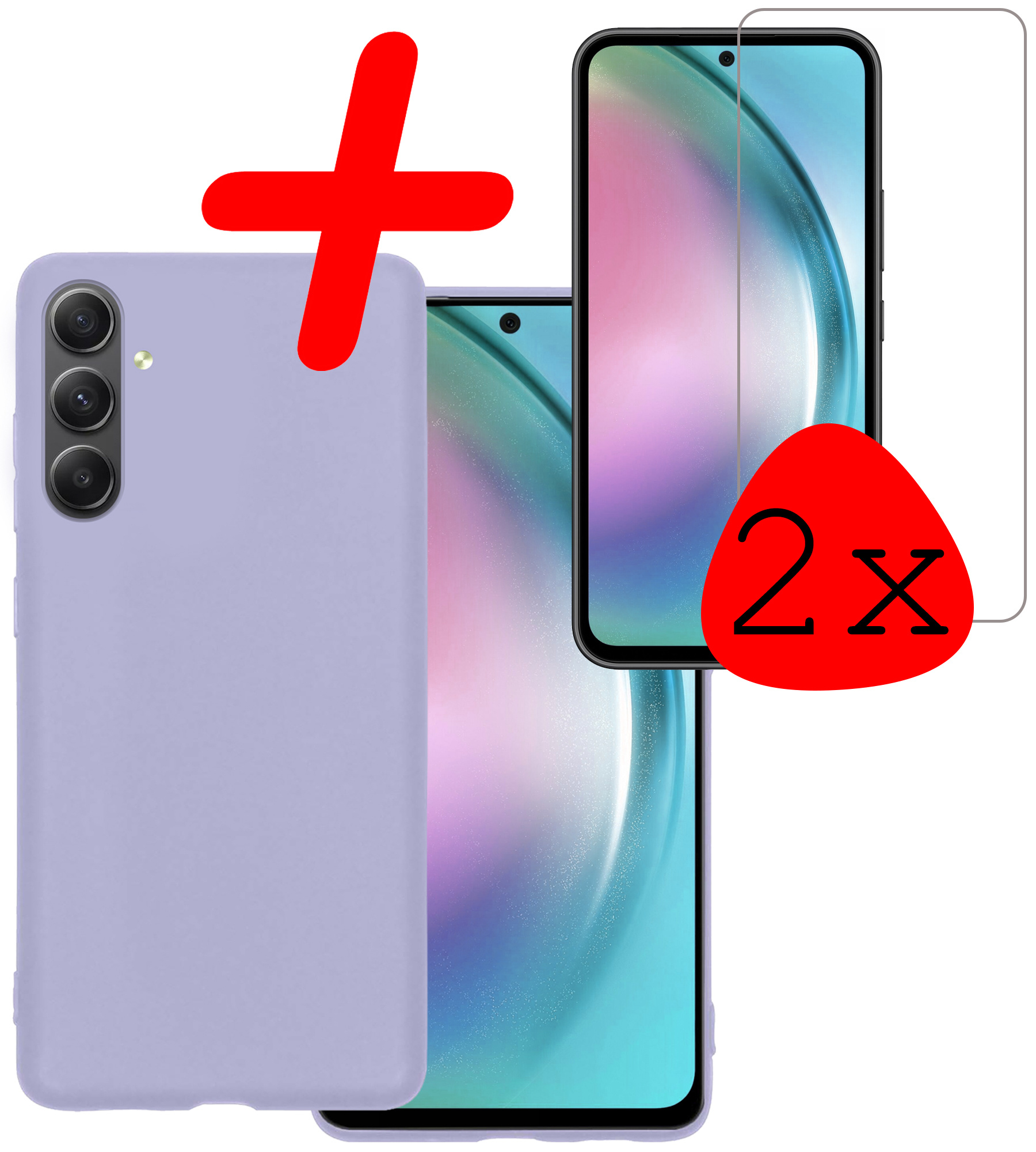 BASEY. Hoes Geschikt voor Samsung A54 Hoesje Siliconen Back Cover Case Met 2x Screenprotector - Hoesje Geschikt voor Samsung Galaxy A54 Hoes Cover Hoesje - Lila