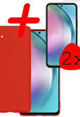 BASEY. Hoes Geschikt voor Samsung A54 Hoesje Siliconen Back Cover Case Met 2x Screenprotector - Hoesje Geschikt voor Samsung Galaxy A54 Hoes Cover Hoesje - Rood
