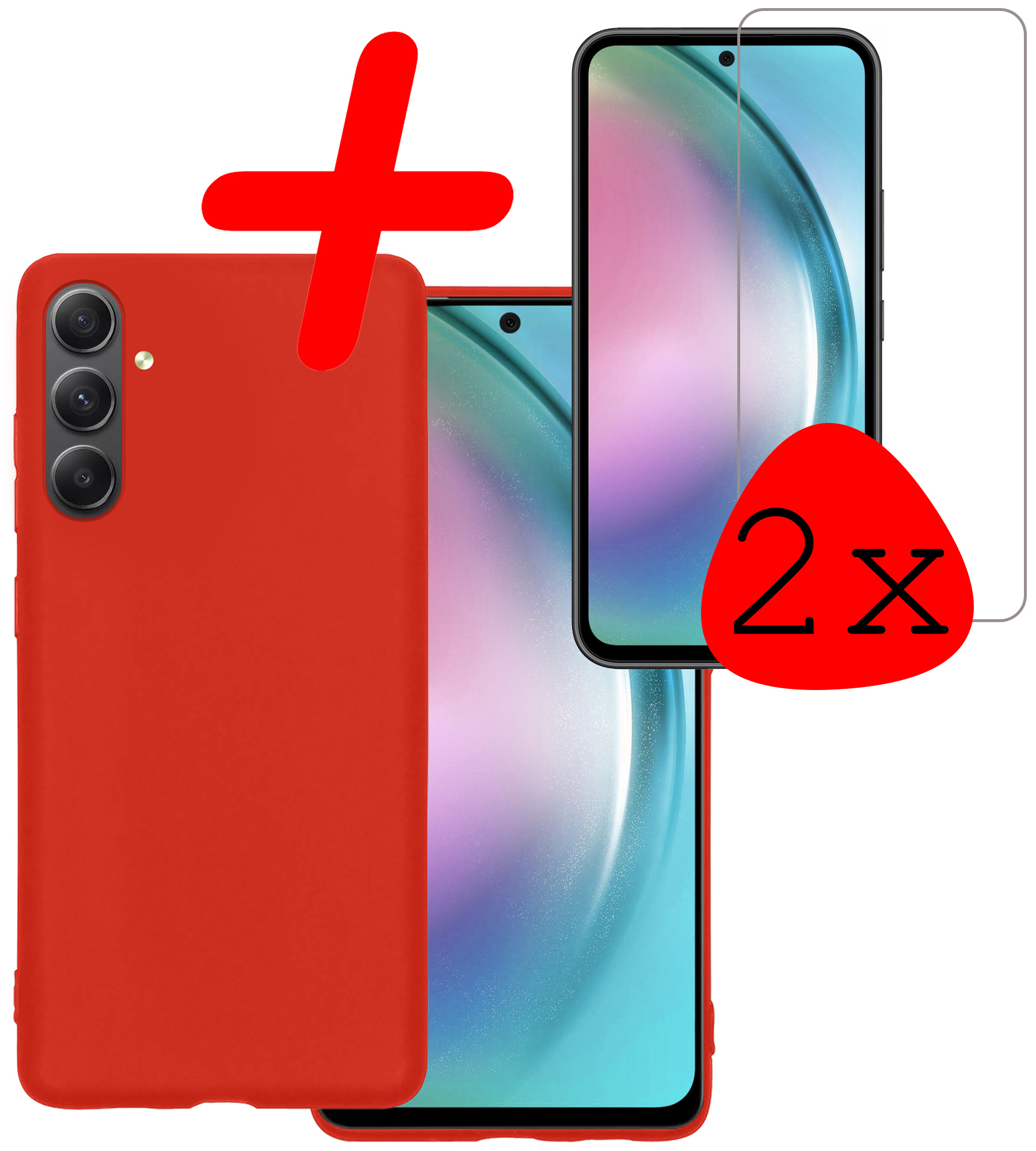 BASEY. Hoes Geschikt voor Samsung A54 Hoesje Siliconen Back Cover Case Met 2x Screenprotector - Hoesje Geschikt voor Samsung Galaxy A54 Hoes Cover Hoesje - Rood