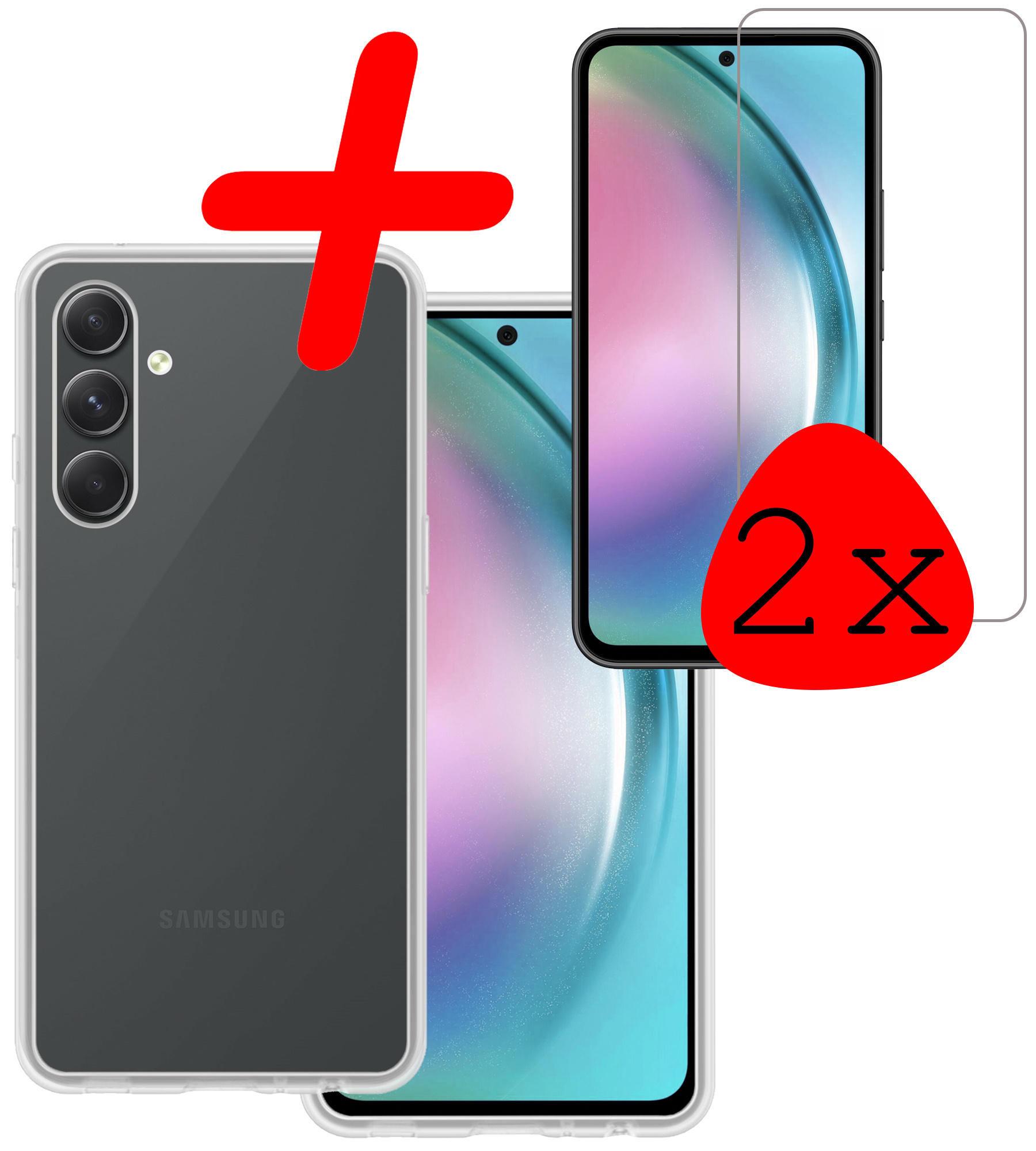 BASEY. Hoes Geschikt voor Samsung A54 Hoesje Siliconen Back Cover Case Met 2x Screenprotector - Hoesje Geschikt voor Samsung Galaxy A54 Hoes Cover Hoesje - Transparant