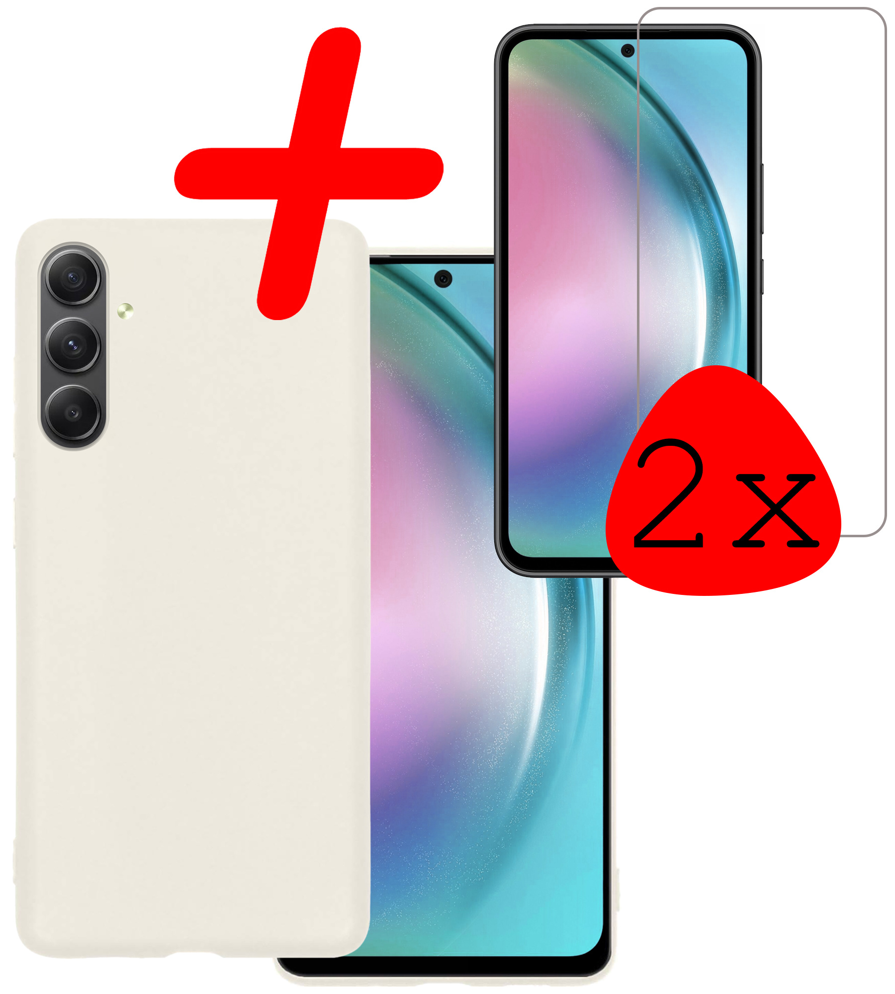 BASEY. Hoes Geschikt voor Samsung A54 Hoesje Siliconen Back Cover Case Met 2x Screenprotector - Hoesje Geschikt voor Samsung Galaxy A54 Hoes Cover Hoesje - Wit