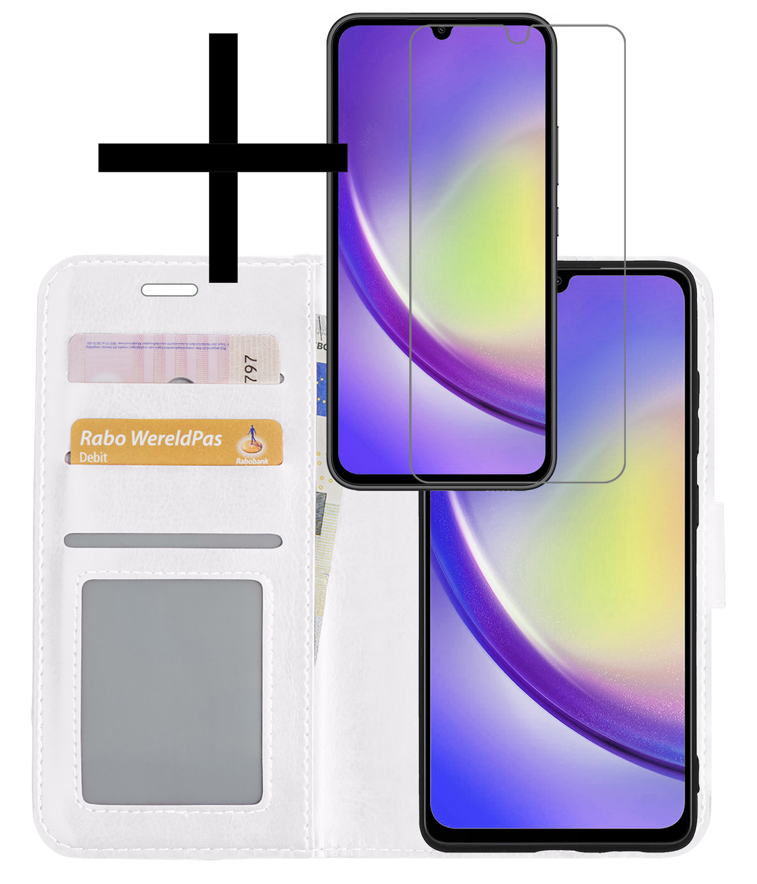 NoXx Hoes Geschikt voor Samsung A34 Hoesje Book Case Hoes Flip Cover Wallet Bookcase Met Screenprotector - Wit
