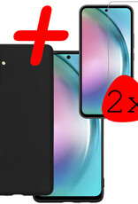 Hoes Geschikt voor Samsung A54 Hoesje Siliconen Back Cover Case Met 2x Screenprotector - Hoesje Geschikt voor Samsung Galaxy A54 Hoes Cover Hoesje - Zwart