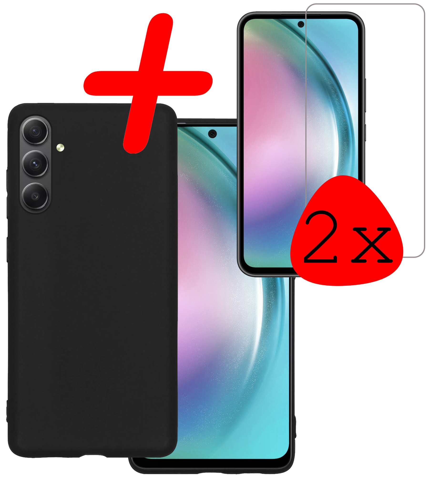 BASEY. Hoes Geschikt voor Samsung A54 Hoesje Siliconen Back Cover Case Met 2x Screenprotector - Hoesje Geschikt voor Samsung Galaxy A54 Hoes Cover Hoesje - Zwart