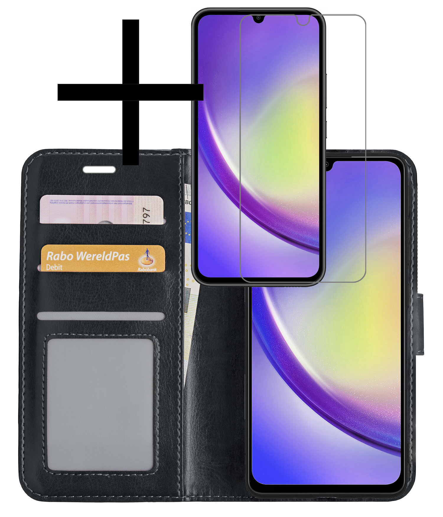 NoXx Hoes Geschikt voor Samsung A34 Hoesje Book Case Hoes Flip Cover Wallet Bookcase Met Screenprotector - Zwart