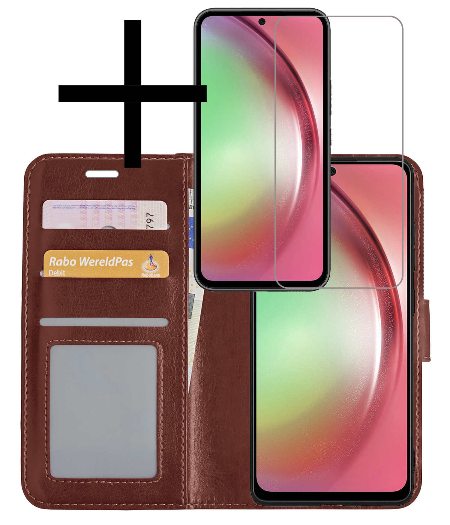 NoXx Hoes Geschikt voor Samsung A54 Hoesje Book Case Hoes Flip Cover Wallet Bookcase Met Screenprotector - Bruin