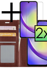 Hoes Geschikt voor Samsung A34 Hoesje Book Case Hoes Flip Cover Wallet Bookcase Met 2x Screenprotector - Bruin