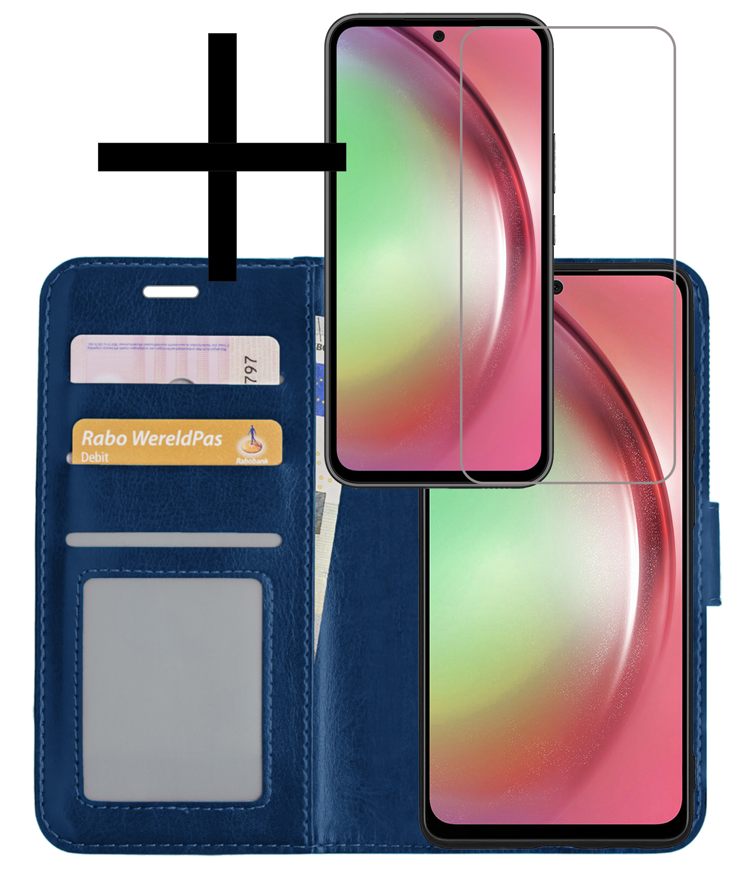 NoXx Hoes Geschikt voor Samsung A54 Hoesje Book Case Hoes Flip Cover Wallet Bookcase Met Screenprotector - Donkerblauw
