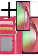 NoXx Hoes Geschikt voor Samsung A54 Hoesje Book Case Hoes Flip Cover Wallet Bookcase Met Screenprotector - Donkerroze