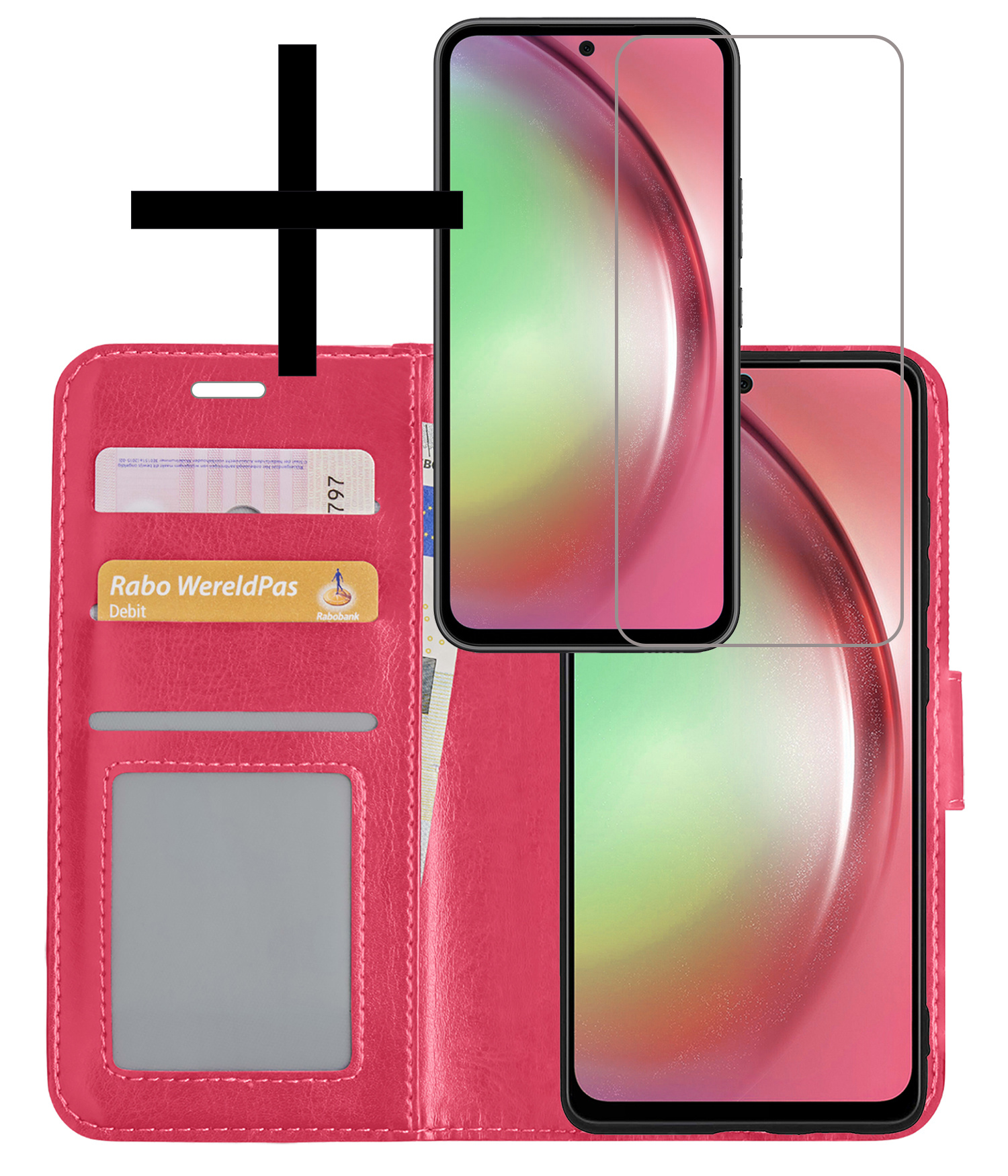NoXx Hoes Geschikt voor Samsung A54 Hoesje Book Case Hoes Flip Cover Wallet Bookcase Met Screenprotector - Donkerroze