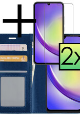 NoXx Hoes Geschikt voor Samsung A34 Hoesje Book Case Hoes Flip Cover Wallet Bookcase Met 2x Screenprotector - Donkerblauw