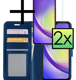 NoXx NoXx Samsung Galaxy A34 Hoesje Bookcase Donkerblauw Met 2x Screenprotector