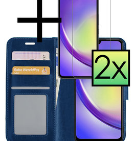 NoXx Samsung Galaxy A34 Hoesje Bookcase Donkerblauw Met 2x Screenprotector