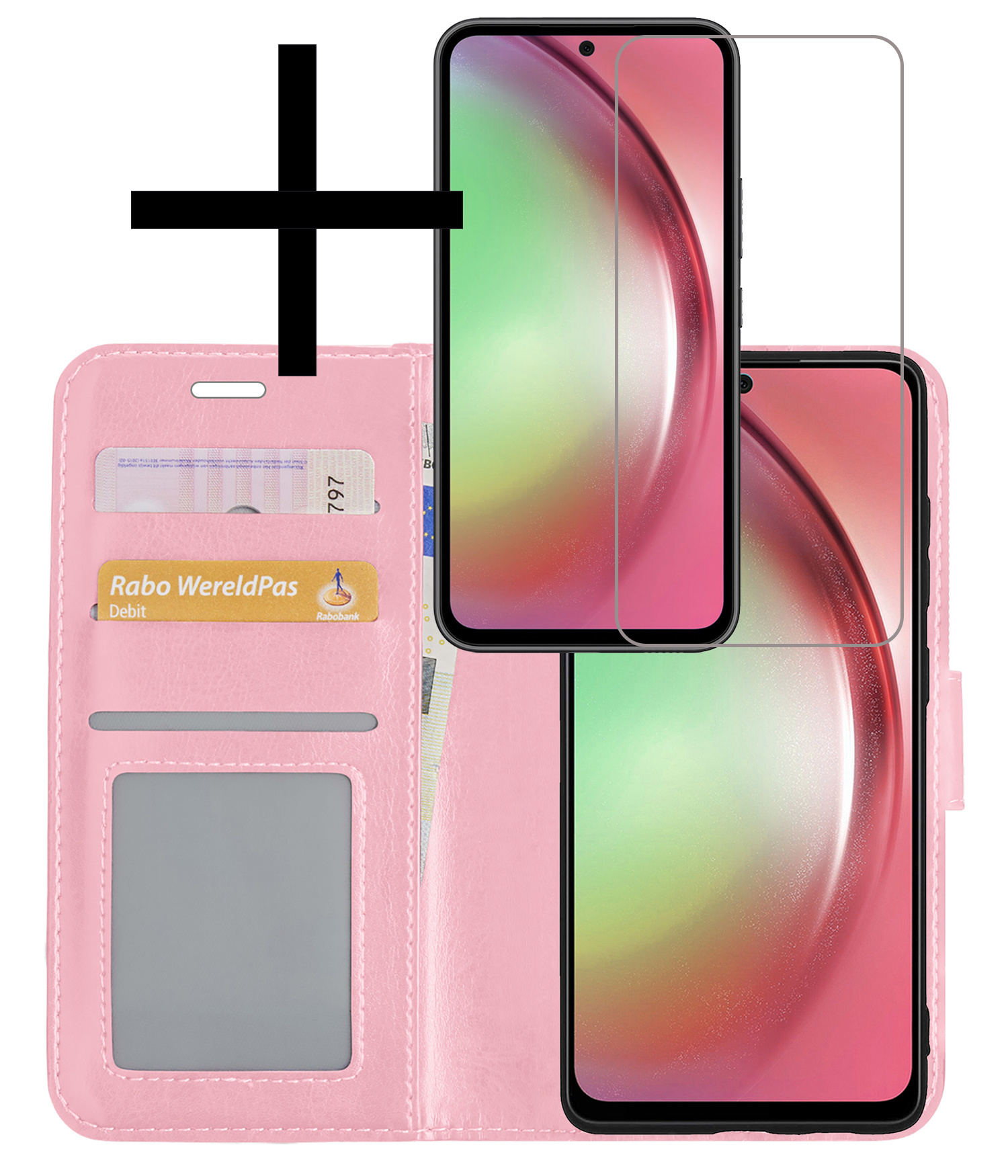 Hoes Geschikt voor Samsung A54 Hoesje Book Case Hoes Flip Cover Wallet Bookcase Met Screenprotector - Lichtroze