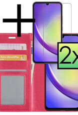 NoXx Hoes Geschikt voor Samsung A34 Hoesje Book Case Hoes Flip Cover Wallet Bookcase Met 2x Screenprotector - Donkerroze
