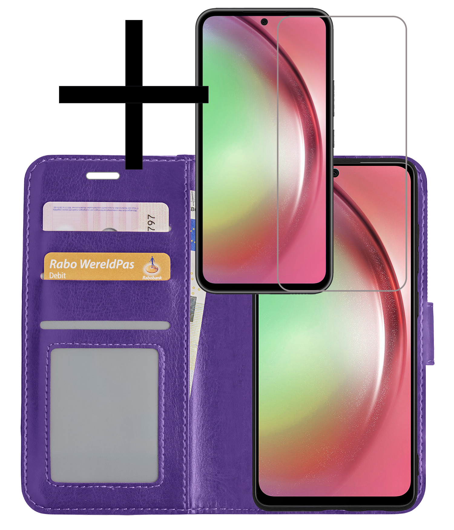 NoXx Hoes Geschikt voor Samsung A54 Hoesje Book Case Hoes Flip Cover Wallet Bookcase Met Screenprotector - Paars