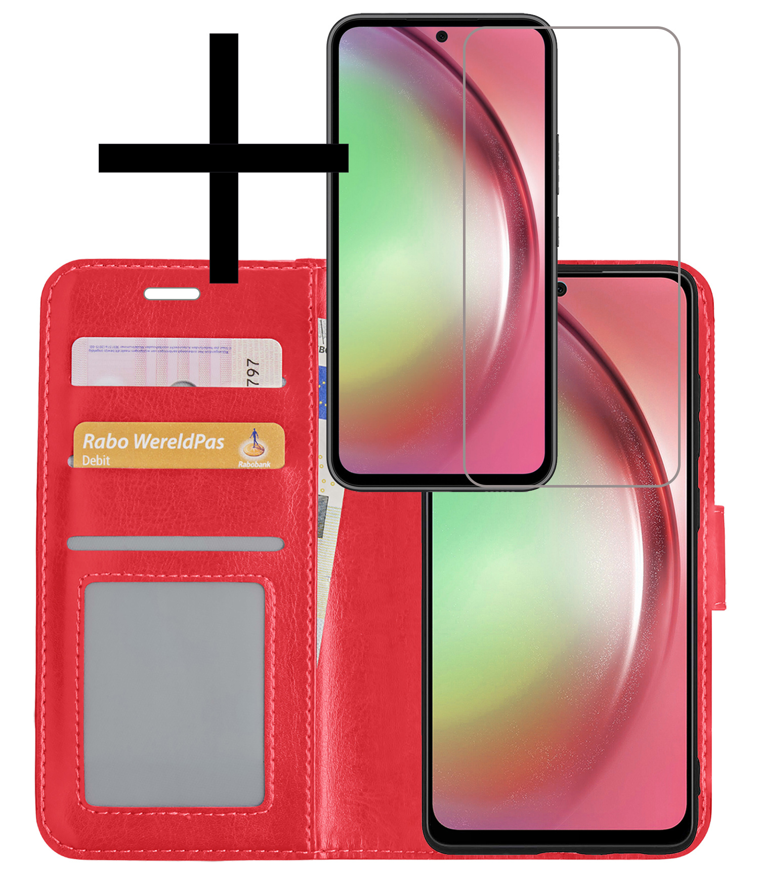 NoXx Hoes Geschikt voor Samsung A54 Hoesje Book Case Hoes Flip Cover Wallet Bookcase Met Screenprotector - Rood