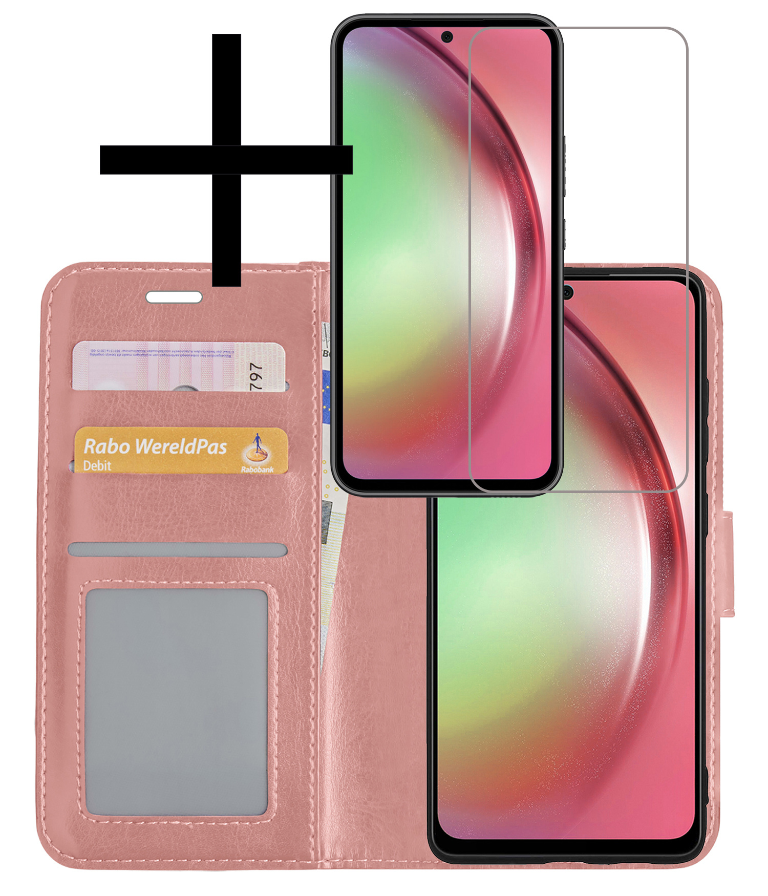 NoXx Hoes Geschikt voor Samsung A54 Hoesje Book Case Hoes Flip Cover Wallet Bookcase Met Screenprotector - Rosé goud