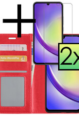 Hoes Geschikt voor Samsung A34 Hoesje Book Case Hoes Flip Cover Wallet Bookcase Met 2x Screenprotector - Rood