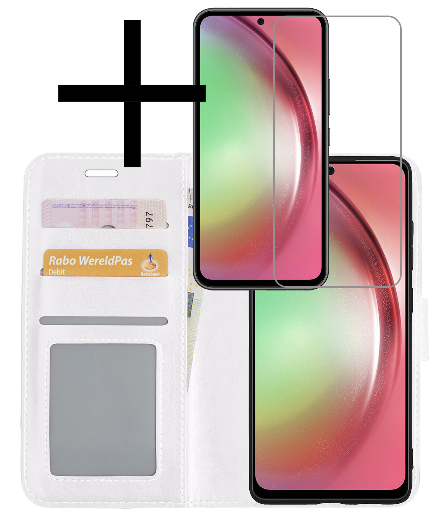NoXx Hoes Geschikt voor Samsung A54 Hoesje Book Case Hoes Flip Cover Wallet Bookcase Met Screenprotector - Wit
