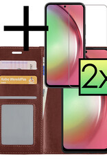 NoXx Hoes Geschikt voor Samsung A54 Hoesje Book Case Hoes Flip Cover Wallet Bookcase Met 2x Screenprotector - Bruin