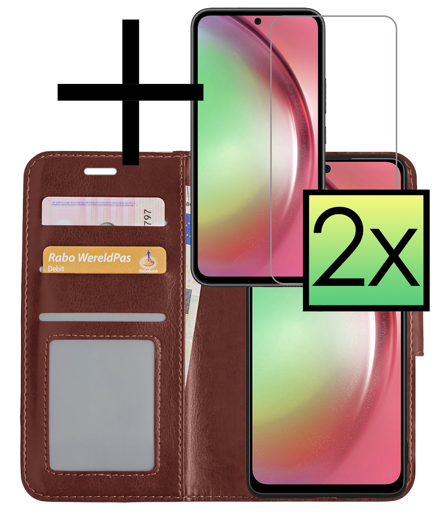 NoXx Hoes Geschikt voor Samsung A54 Hoesje Book Case Hoes Flip Cover Wallet Bookcase Met 2x Screenprotector - Bruin
