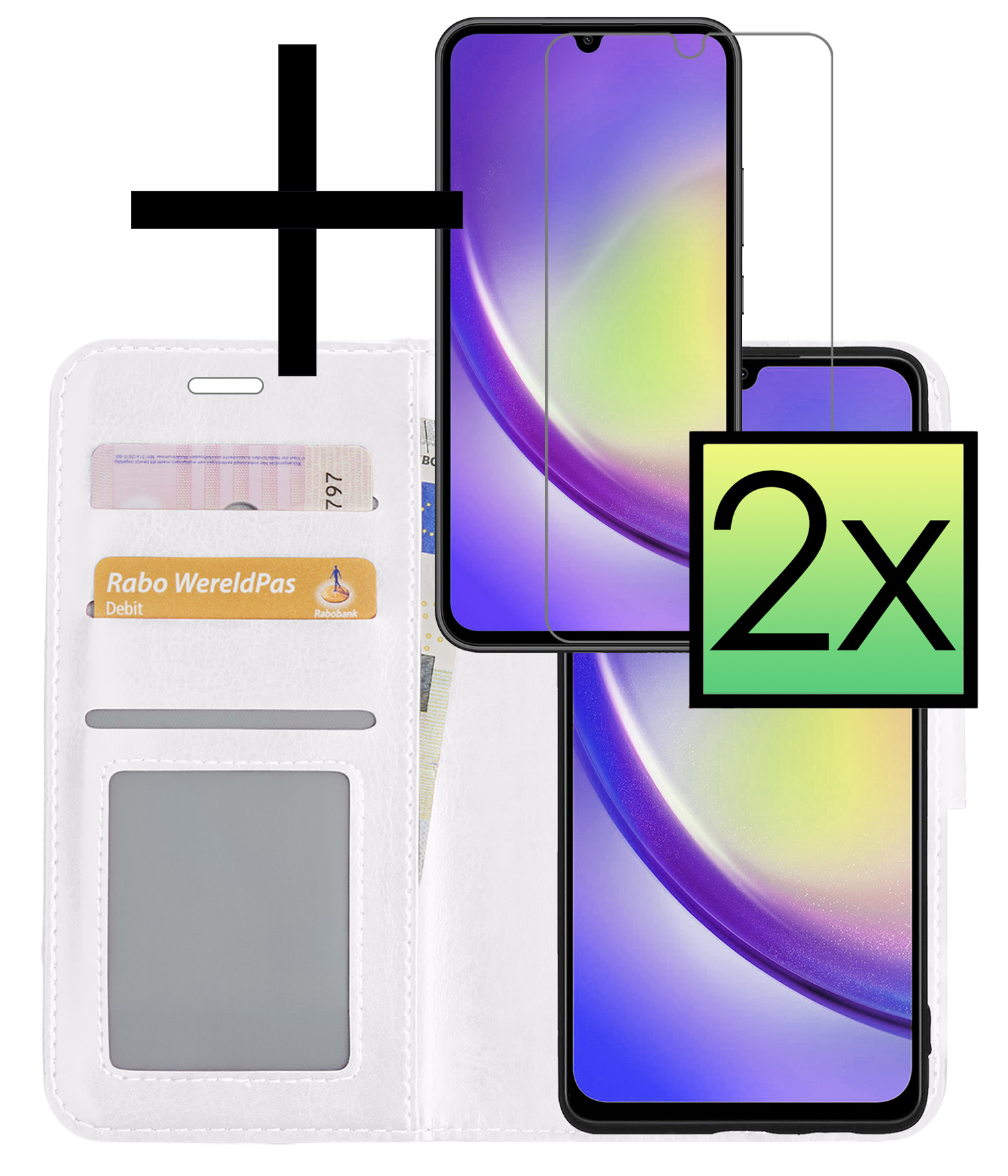 NoXx Hoes Geschikt voor Samsung A34 Hoesje Book Case Hoes Flip Cover Wallet Bookcase Met 2x Screenprotector - Wit