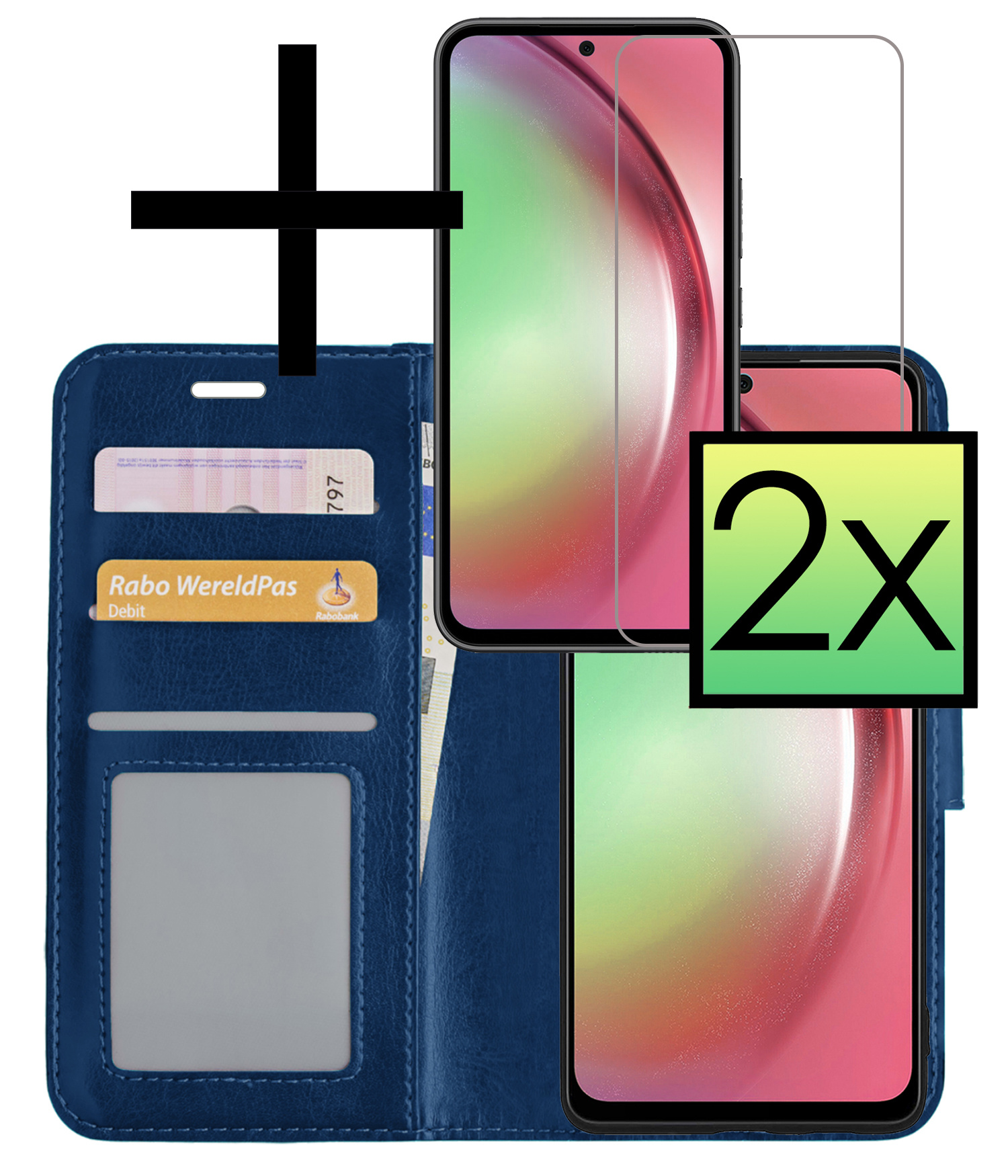 NoXx Hoes Geschikt voor Samsung A54 Hoesje Book Case Hoes Flip Cover Wallet Bookcase Met 2x Screenprotector - Donkerblauw