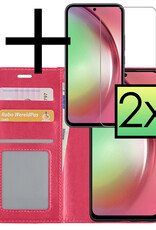 NoXx Hoes Geschikt voor Samsung A54 Hoesje Book Case Hoes Flip Cover Wallet Bookcase Met 2x Screenprotector - Donkerroze