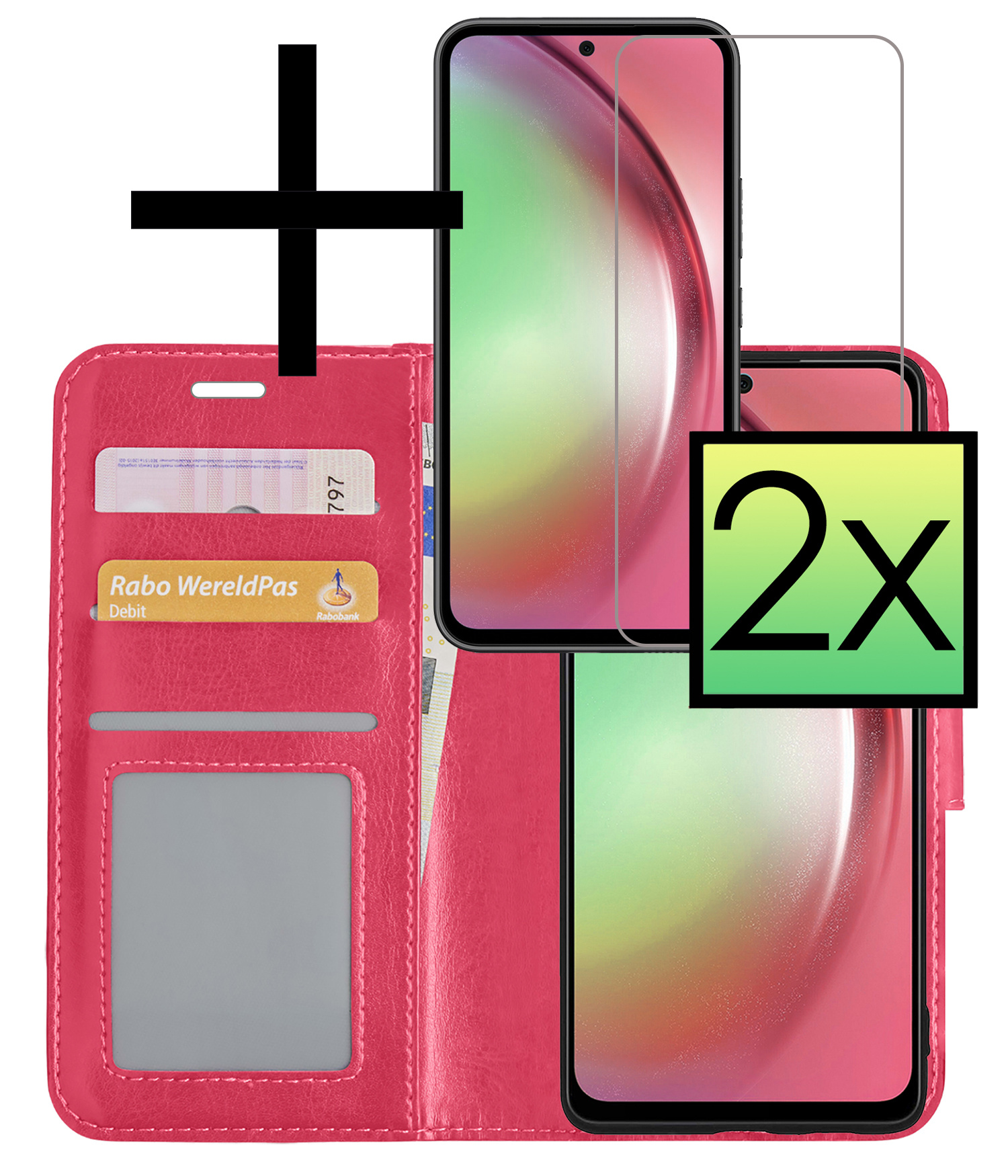 NoXx Hoes Geschikt voor Samsung A54 Hoesje Book Case Hoes Flip Cover Wallet Bookcase Met 2x Screenprotector - Donkerroze
