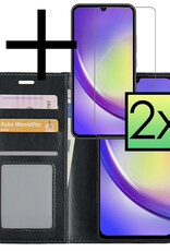 NoXx Hoes Geschikt voor Samsung A34 Hoesje Book Case Hoes Flip Cover Wallet Bookcase Met 2x Screenprotector - Zwart