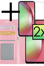 NoXx Hoes Geschikt voor Samsung A54 Hoesje Book Case Hoes Flip Cover Wallet Bookcase Met 2x Screenprotector - Lichtroze