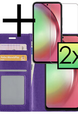 NoXx Hoes Geschikt voor Samsung A54 Hoesje Book Case Hoes Flip Cover Wallet Bookcase Met 2x Screenprotector - Paars