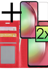 NoXx Hoes Geschikt voor Samsung A54 Hoesje Book Case Hoes Flip Cover Wallet Bookcase Met 2x Screenprotector - Rood
